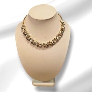 Signed Coro Gold Tone Rhinstone Necklace.